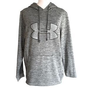 Under Armour Cold Gear Fleece Lined Gray Logo Hooded Pullover Sz S